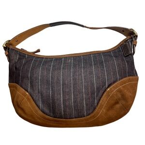 Vintage Coach Suede Denim Pinstripe Hobo Shoulder Bag Y2K Aesthetic! D3J - 9527